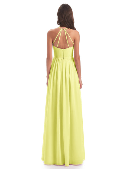 Micah Halter Open Back Chiffon Long Bridesmaid Dresses
