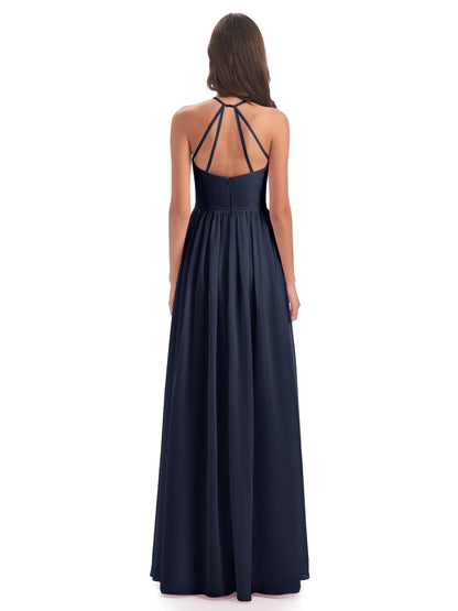 Micah Halter Open Back Chiffon Long Bridesmaid Dresses
