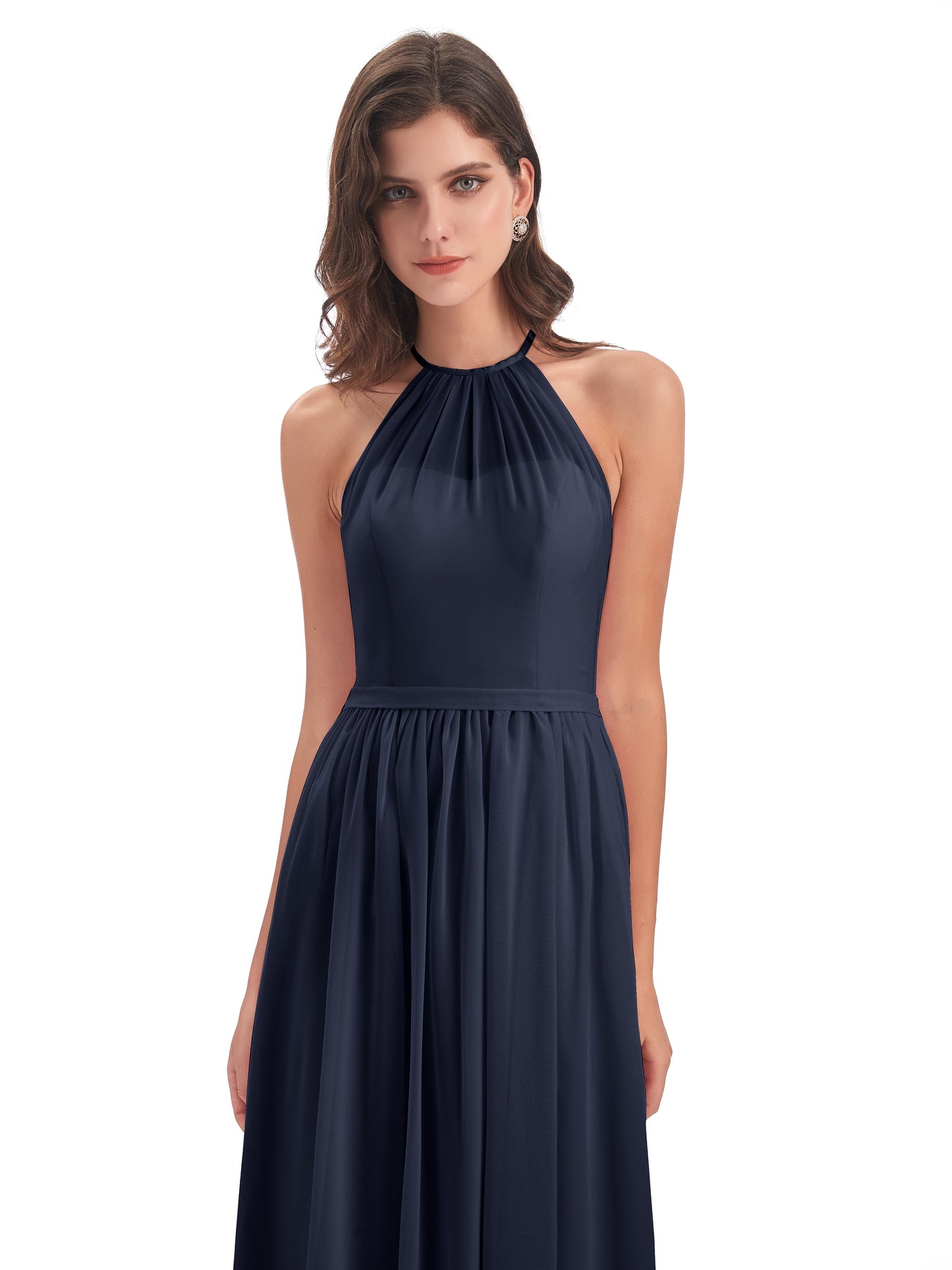 Micah Halter Open Back Chiffon Long Bridesmaid Dresses