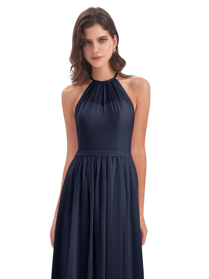Micah Halter Open Back Chiffon Long Bridesmaid Dresses
