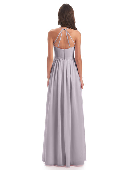 Micah Halter Open Back Chiffon Long Bridesmaid Dresses