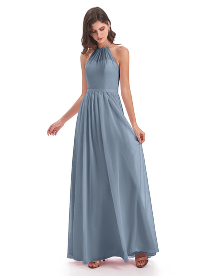 Micah Halter Open Back Chiffon Long Bridesmaid Dresses