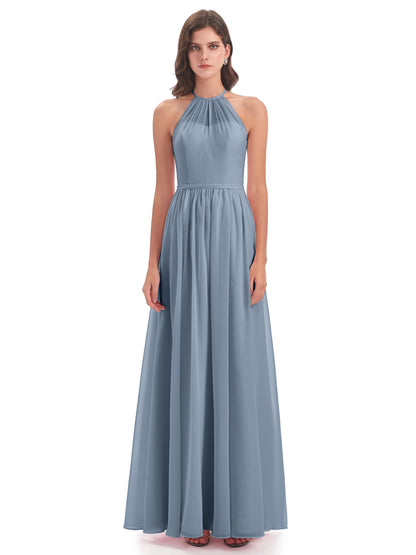 Micah Halter Open Back Chiffon Long Bridesmaid Dresses
