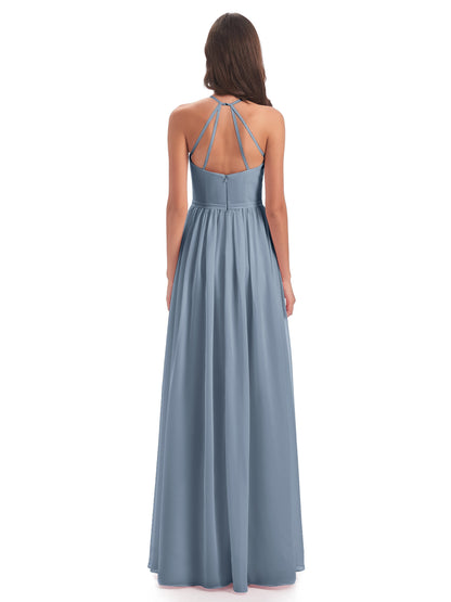 Micah Halter Open Back Chiffon Long Bridesmaid Dresses