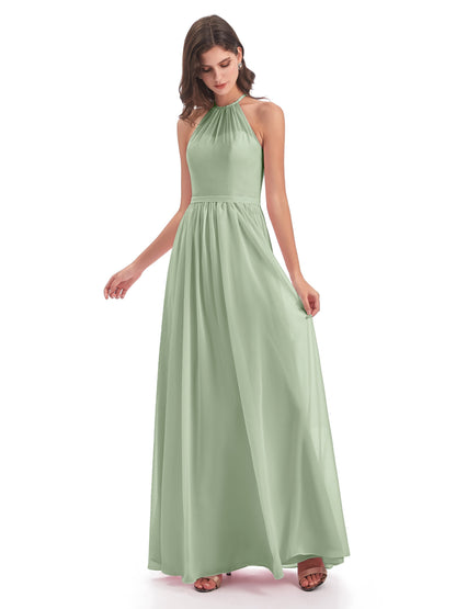 Micah Halter Open Back Chiffon Long Bridesmaid Dresses