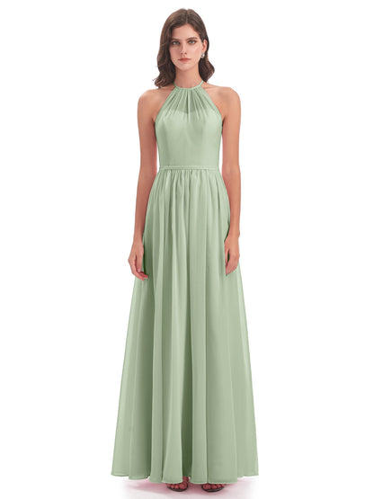 Micah Halter Open Back Chiffon Long Bridesmaid Dresses