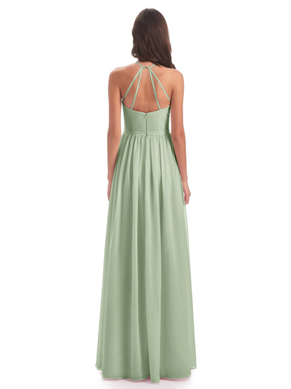 Micah Halter Open Back Chiffon Long Bridesmaid Dresses