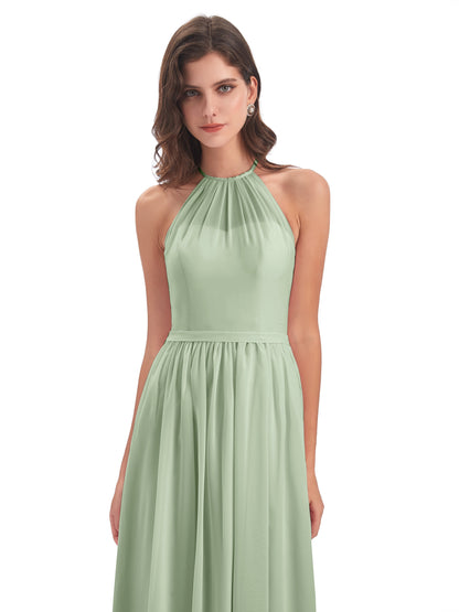 Micah Halter Open Back Chiffon Long Bridesmaid Dresses
