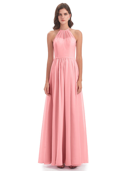 Micah Halter Open Back Chiffon Long Bridesmaid Dresses