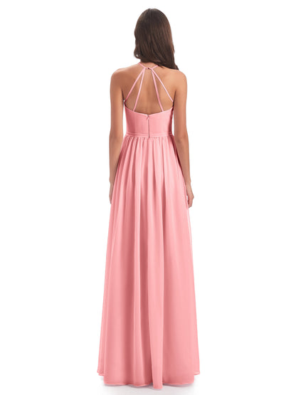Micah Halter Open Back Chiffon Long Bridesmaid Dresses