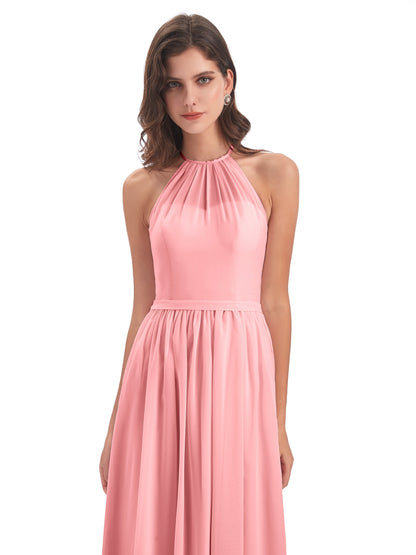 Micah Halter Open Back Chiffon Long Bridesmaid Dresses