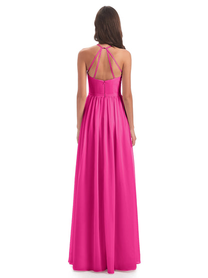 Micah Halter Open Back Chiffon Long Bridesmaid Dresses