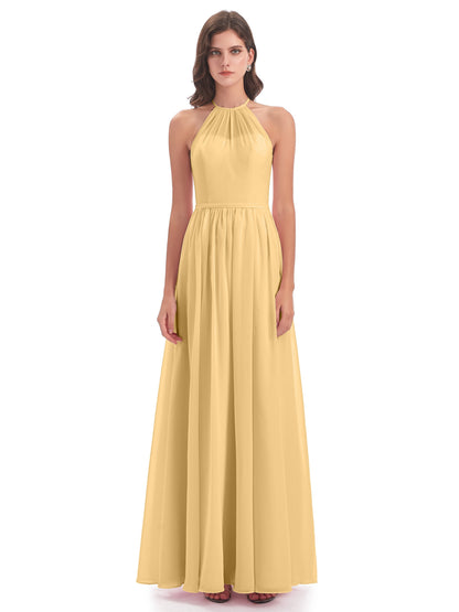 Micah Halter Open Back Chiffon Long Bridesmaid Dresses