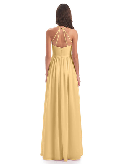 Micah Halter Open Back Chiffon Long Bridesmaid Dresses