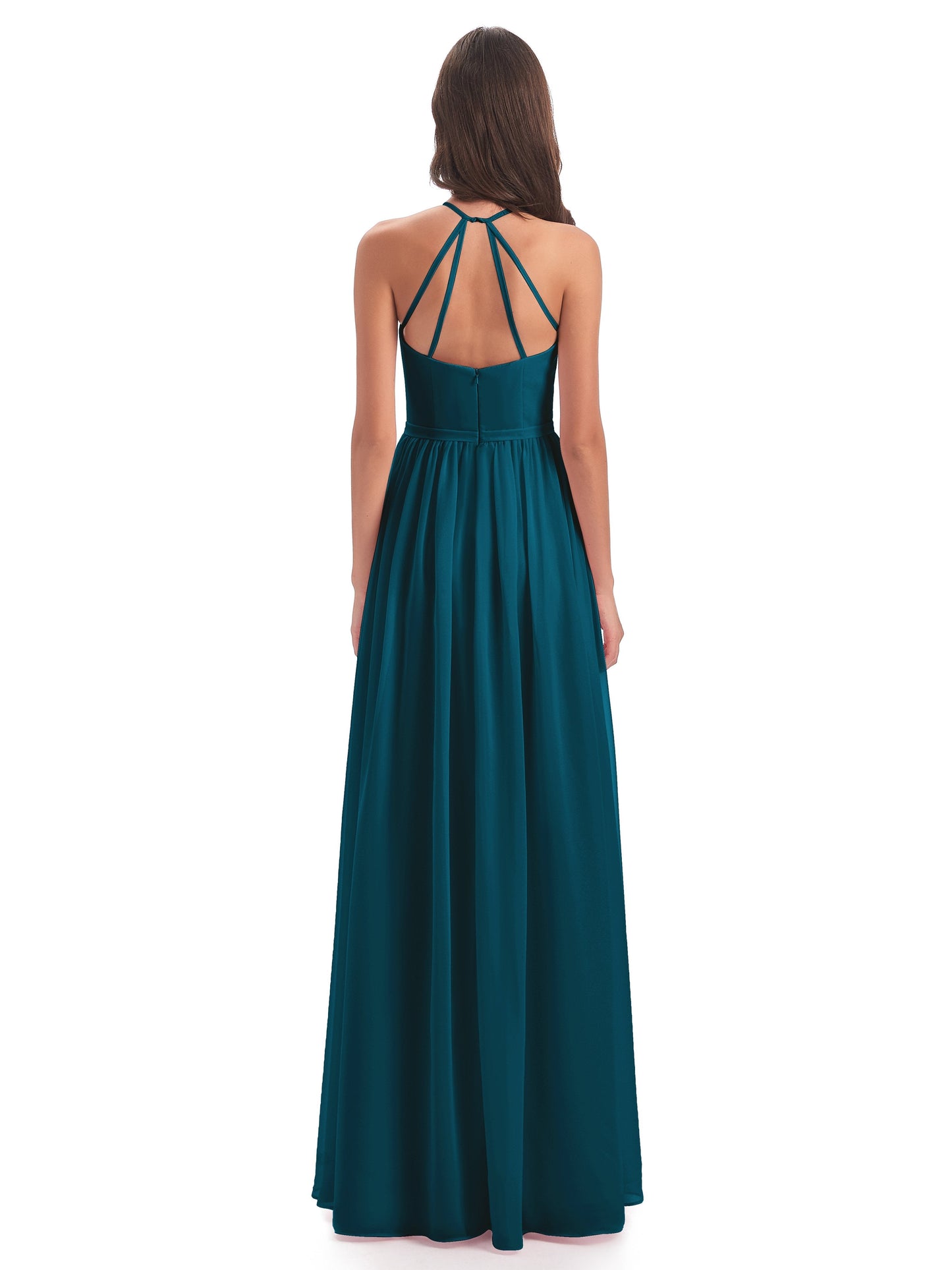 Micah Halter Open Back Chiffon Long Bridesmaid Dresses