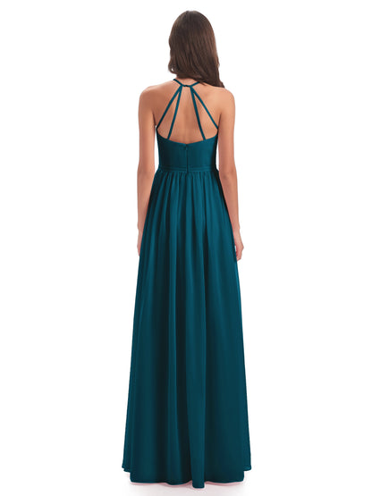 Micah Halter Open Back Chiffon Long Bridesmaid Dresses