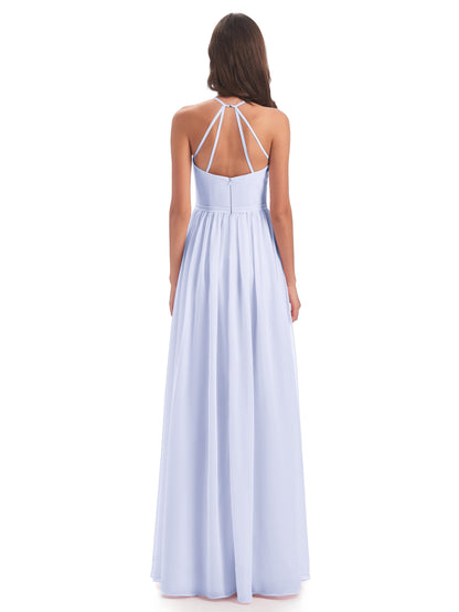 Micah Halter Open Back Chiffon Long Bridesmaid Dresses
