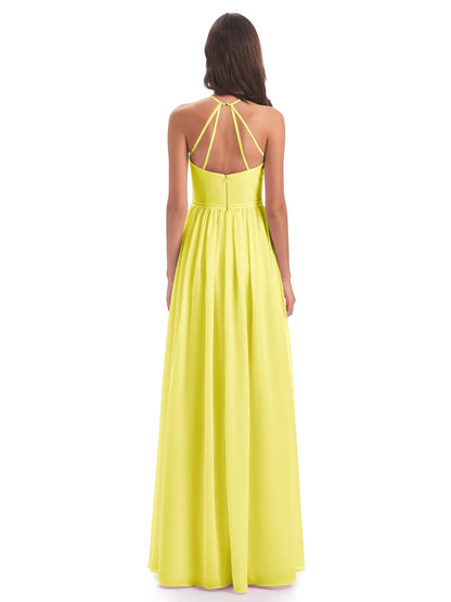 Micah Halter Open Back Chiffon Long Bridesmaid Dresses