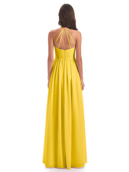 Micah Halter Open Back Chiffon Long Bridesmaid Dresses