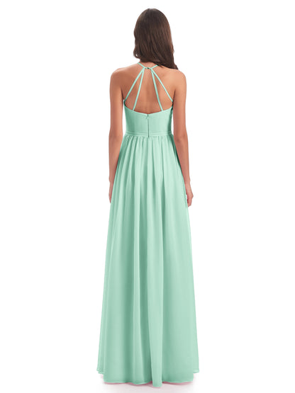 Micah Halter Open Back Chiffon Long Bridesmaid Dresses