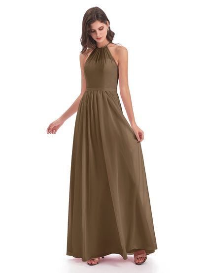 Micah Halter Open Back Chiffon Long Bridesmaid Dresses