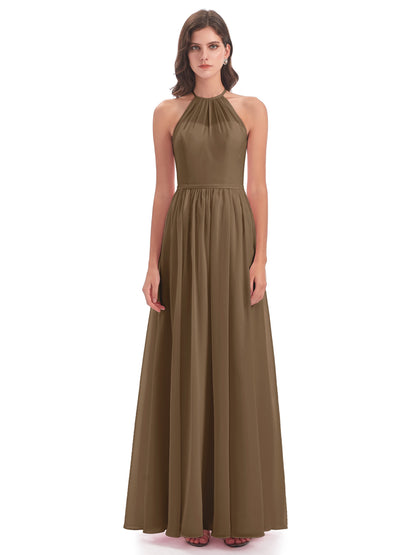 Micah Halter Open Back Chiffon Long Bridesmaid Dresses