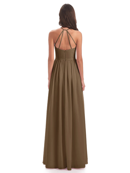 Micah Halter Open Back Chiffon Long Bridesmaid Dresses