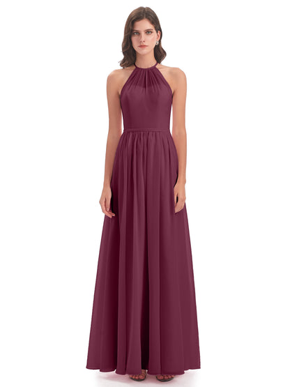 Micah Halter Open Back Chiffon Long Bridesmaid Dresses