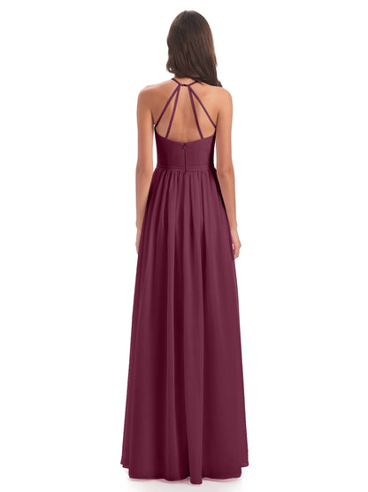 Micah Halter Open Back Chiffon Long Bridesmaid Dresses