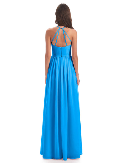 Micah Halter Open Back Chiffon Long Bridesmaid Dresses