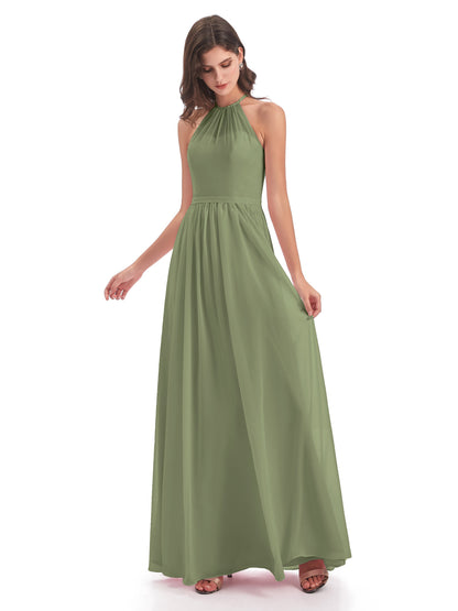 Micah Halter Open Back Chiffon Long Bridesmaid Dresses
