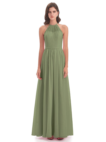 Micah Halter Open Back Chiffon Long Bridesmaid Dresses