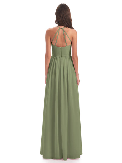 Micah Halter Open Back Chiffon Long Bridesmaid Dresses