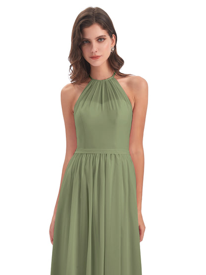 Micah Halter Open Back Chiffon Long Bridesmaid Dresses