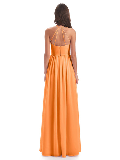 Micah Halter Open Back Chiffon Long Bridesmaid Dresses