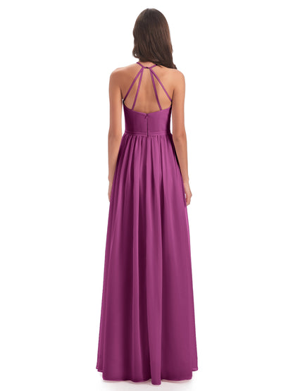 Micah Halter Open Back Chiffon Long Bridesmaid Dresses