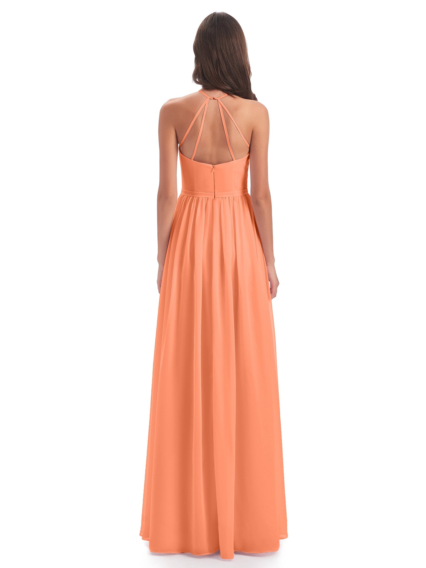 Micah Halter Open Back Chiffon Long Bridesmaid Dresses