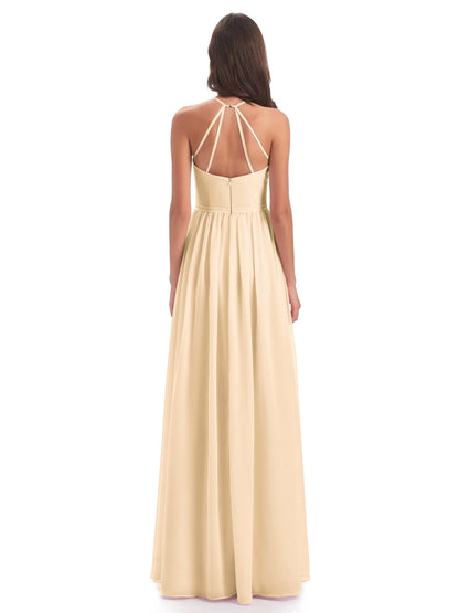 Micah Halter Open Back Chiffon Long Bridesmaid Dresses