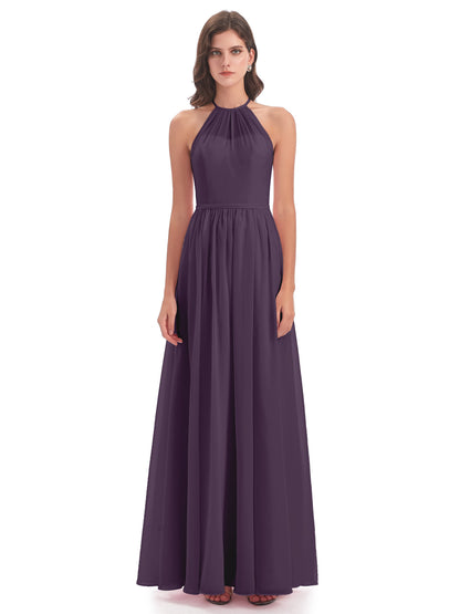 Micah Halter Open Back Chiffon Long Bridesmaid Dresses