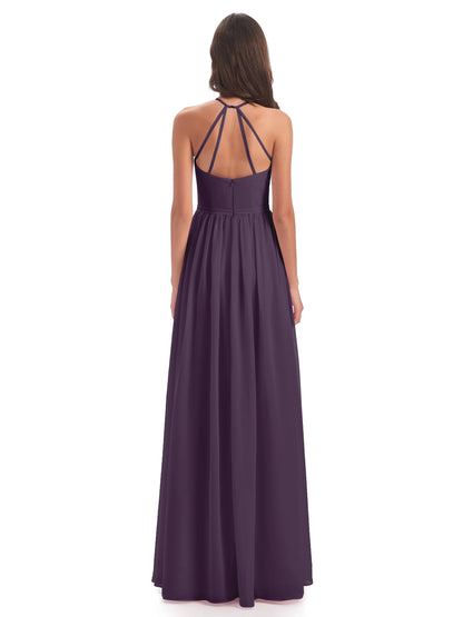 Micah Halter Open Back Chiffon Long Bridesmaid Dresses