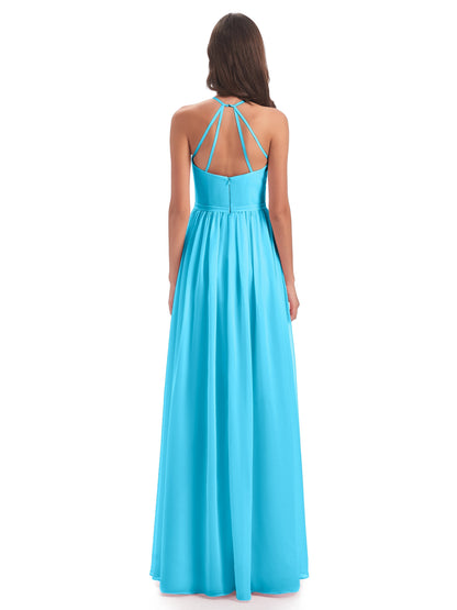 Micah Halter Open Back Chiffon Long Bridesmaid Dresses