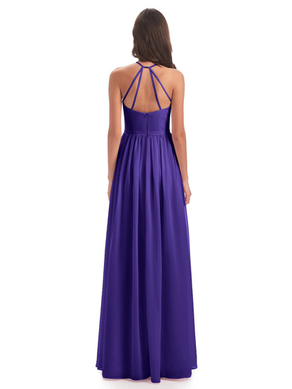 Micah Halter Open Back Chiffon Long Bridesmaid Dresses