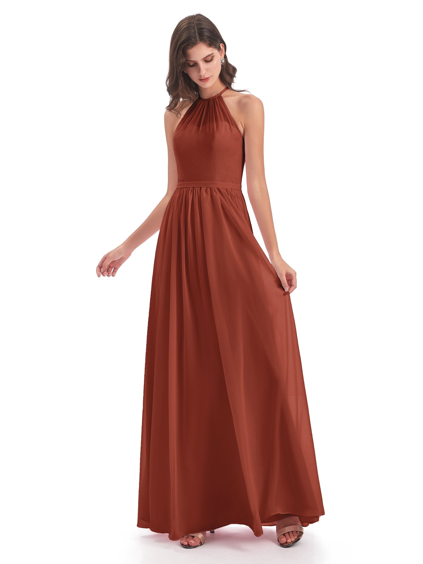 Micah Halter Open Back Chiffon Long Bridesmaid Dresses