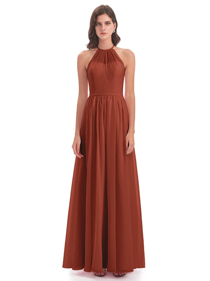 Micah Halter Open Back Chiffon Long Bridesmaid Dresses