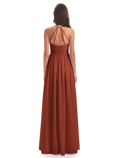 Micah Halter Open Back Chiffon Long Bridesmaid Dresses