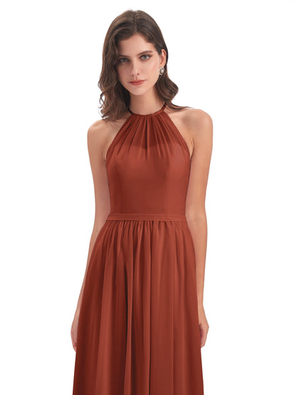 Micah Halter Open Back Chiffon Long Bridesmaid Dresses