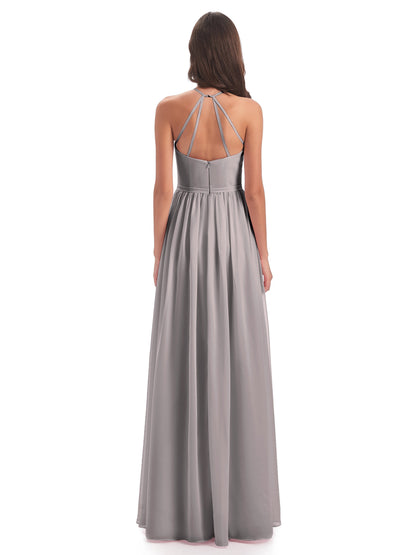 Micah Halter Open Back Chiffon Long Bridesmaid Dresses