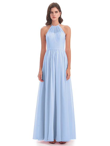 Micah Halter Open Back Chiffon Long Bridesmaid Dresses