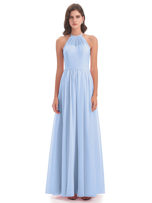 Micah Halter Open Back Chiffon Long Bridesmaid Dresses