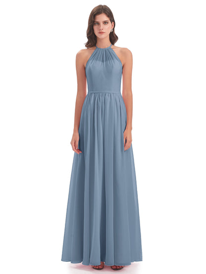 Micah Halter Open Back Chiffon Long Bridesmaid Dresses